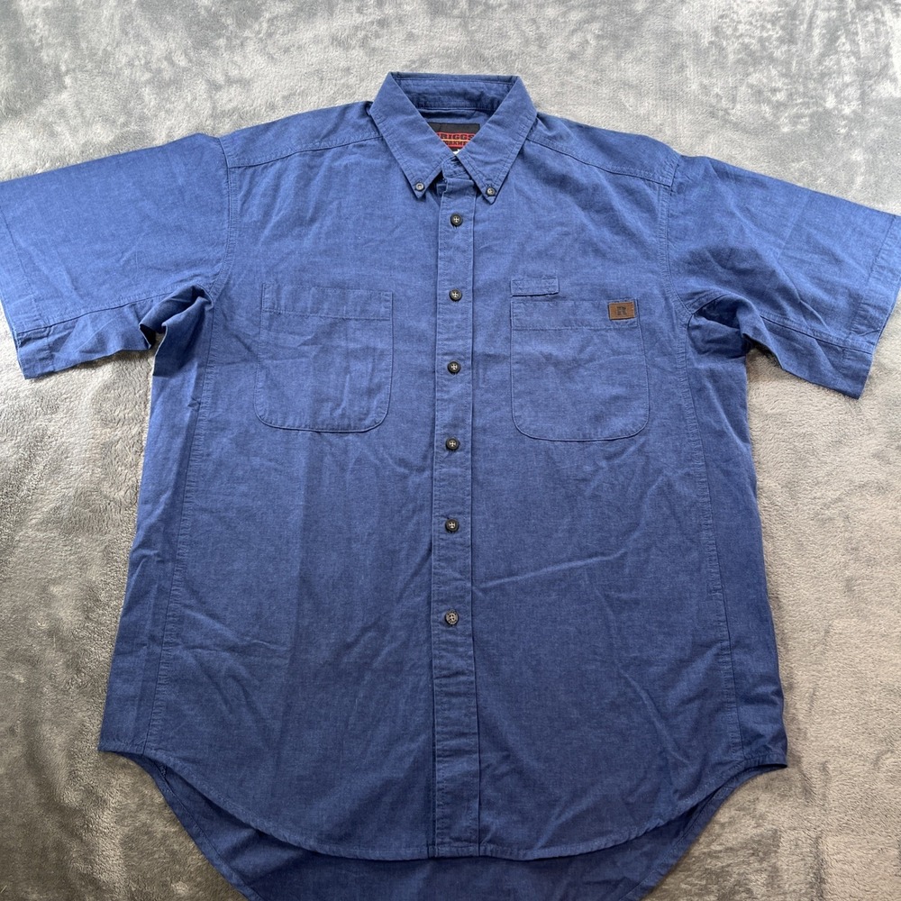 Wrangler Riggs Workwear Men's Large Blue Short Sleeve Cotton Twill Shirt 3W531NV